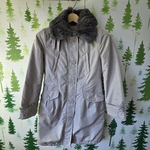 Women's Clovis Gray Faux Fur-Collar Parka Jacket